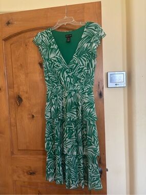 Green Leaf-Print Tiered Midi Dress by Kate and Lily